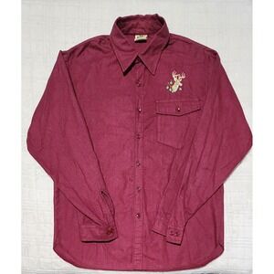 Vintage Ideal Flannel Mens L  Embroidered Chamois Whitetail Hunting Made in USA